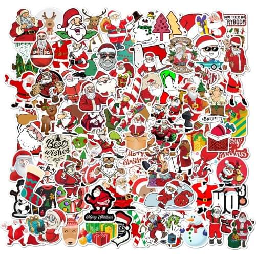 10/50/100PCS Cute Santa Claus Christmas Day Decoration Sticker Doodle Laptop Skateboard Guitar Waterproof Gift Sticker for Kid