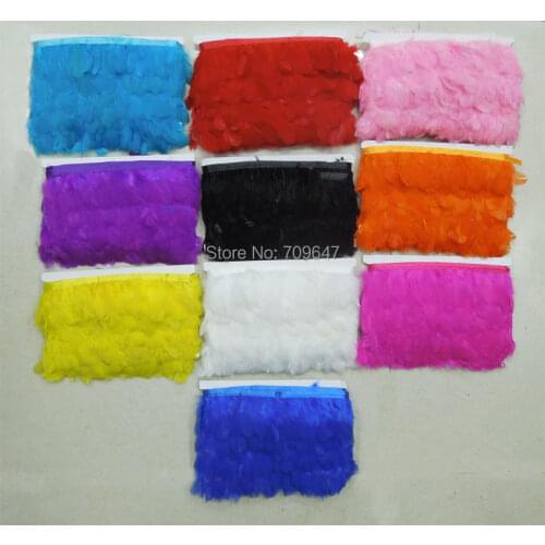 10Meters/Lot!Hackle Hen Plumage Feather Trimming Fringe,Chicken Feather Satin Ribbon Trim,Costume,5-6cm wide 10Colours available