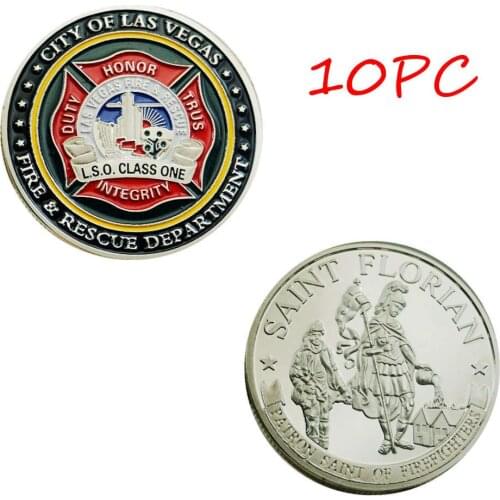 10PC US Las Vegas Duty Honor Fire Rescue FireFighter Saint Florian Challenge Coin Collectible