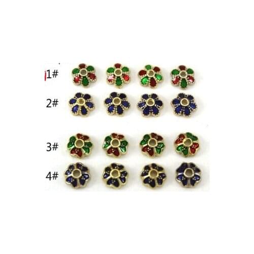 10pcs Aladdin Petals Bead Caps Enamel Cloisonne Metal Golden Plated Jewelry Findings For Bracelet Necklace Jewelry Making DIY