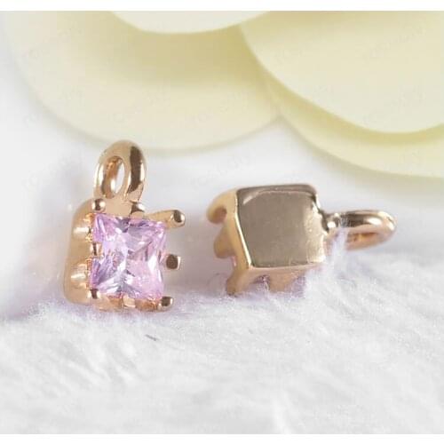 6PCS 4x4MM 24K Champagne Gold Color Plated Brass with Zircon Square Charms End Beads High Quality Diy Jewelry Accessories