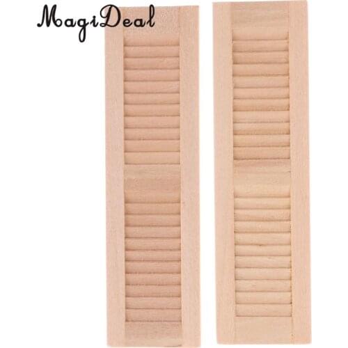 2Pcs/Set Handmade 1/12 Miniature Dollhouse Wooden Shutters DIY Window Furniture Accessories Toys for Children
