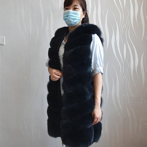 2020 Natural Fox Fur High Quality Coat Vest New Zipper Long Coat Winter Warm Coat Sleeveless Natural Fur True Fox Vest