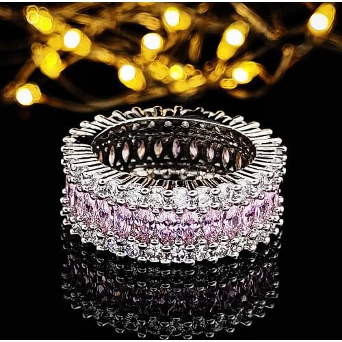 2021 Luxury Round Princess 925 Sterling Silver Eternity Band Rin For Women Anniversary Gift Jewelry Wholesale R5579