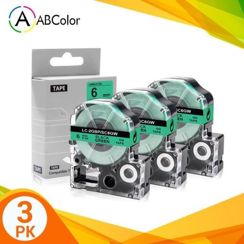 3PK SC6GW Tape For Epson SC6GW Black on Green Tape 6mm LK-2GBP for Epson King Jim LabelWork LW-300 LW-400 LW-700 label maker