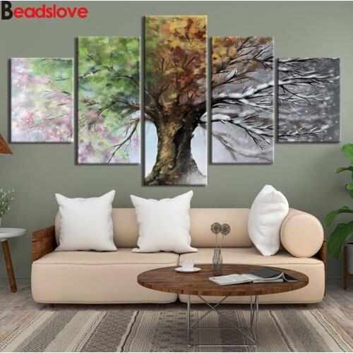 5 pcs diamond embroidery tree natural landscape full square round drill diamond painting cross stitch 5d diamond mosaic decor