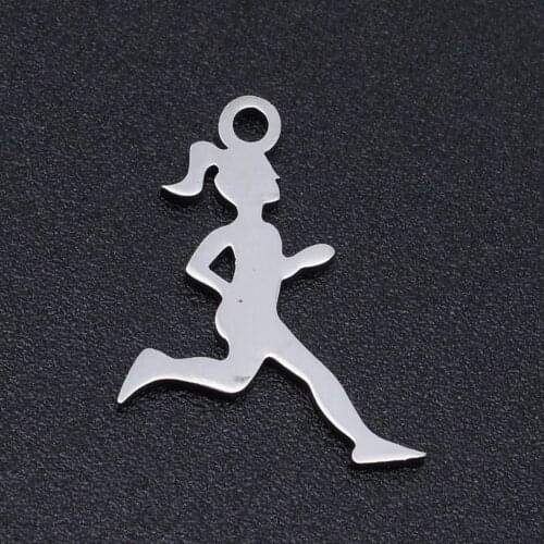 5pcs/lot 100% Stainless Steel Running Girl Sports Charms Wholesale Accept OEM Order Jewelry Making Charms Never Tarnish