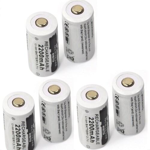 6pcs 3.7v 2200mAh CR123A rechargeable lithium battery 16340 battery