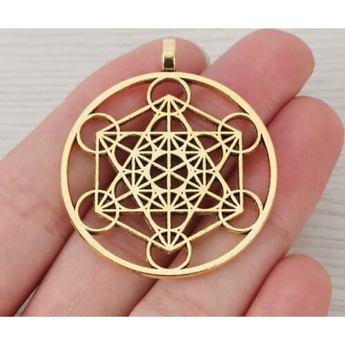 6pcs/lot Antique Gold Tone Archangel Metatron Cubes Round Charms Pendants Craft for Necklace Jewelry Making Findings 40x40mm
