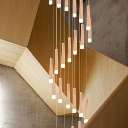 Bar Retro Wood Chandelier ceiling hotel fixtures G9 LED suspension light luminaria Villa Foyer Long spiral led Chandeliers lampe