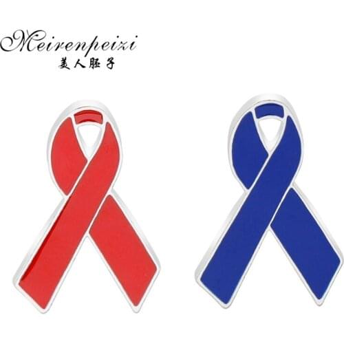 Meirenpeizi jewelry Caring for the AIDS Brooches enamel pin Alloy Red Blue Ribbon Brooch Accessories broches