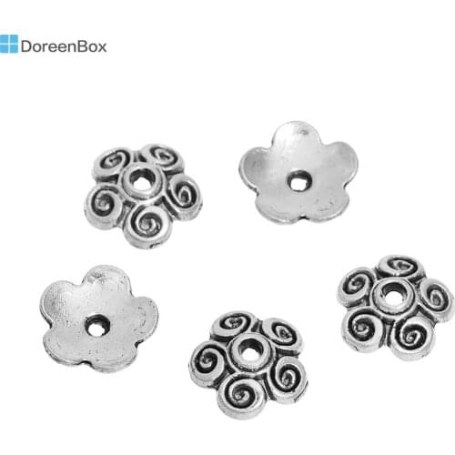 Doreen Box Lovely 100 Silver Color Flower Bead Caps 10x4mm Findings (B07943)