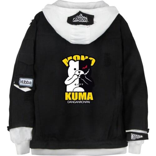 Danganronpa Monokuma denim Jacket Dangan Ronpa Cosplay Costume mens black thick Coat casual Hoodies Outwear Uniform Jackets