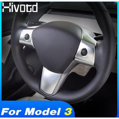 Hivotd For Tesla Model 3 2019 2010 Car Interior Steering Wheel Cover Decoration Sticker Car Carbon Fiber Car styling accessory