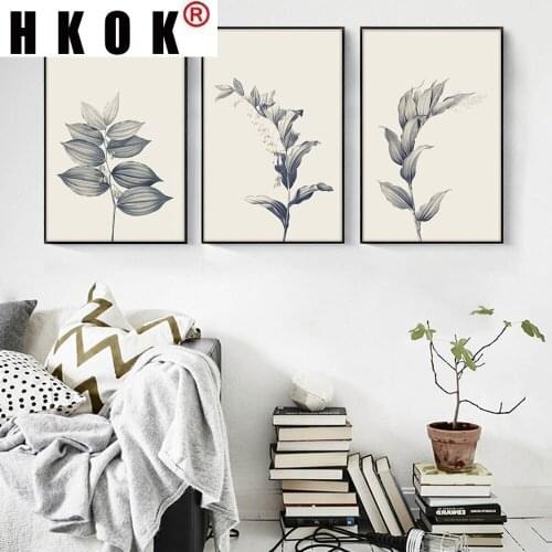 HKOK Vintage Gray Plant Herbal Medicine Canvas Painting Wall Art Print Poster Picture Modern Living Room Home Decoration
