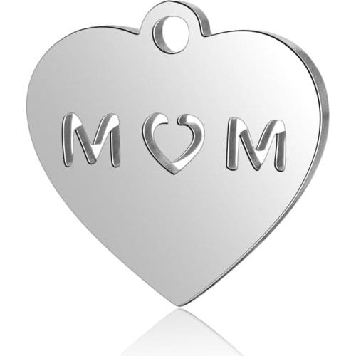 Grace Moments 10pcs/lot High Polishing 316L Stainless Steel Mothers Day Charm Love MOM Heart DIY Jewelry Findings for Women