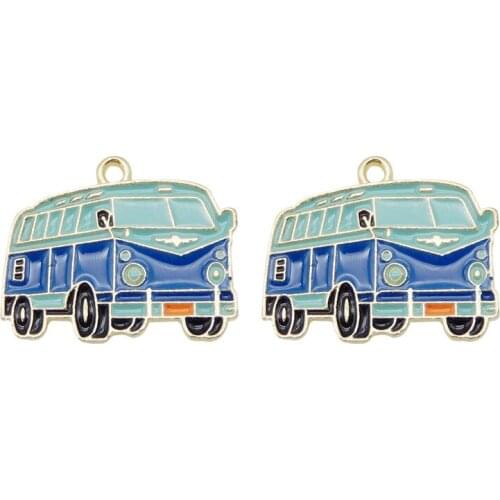 Julie Wang 3PCS Enamel Vintage Bus Charms Alloy Pendant Bracelet Earrings Jewelry Making Accessory