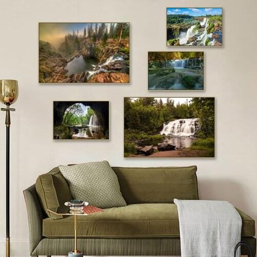 Water Flow Waterfall Decoration Painting Cave Lake Landscape Painting Home Wall Background Hanging Painting HD Printing Poster