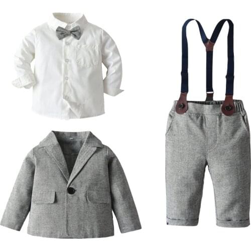 Autumn Boy Clothing Set Dress Formal Kids Wedding Suits Shirt Pants Blazer Children Party Costume Gray Toddler Child Uniform