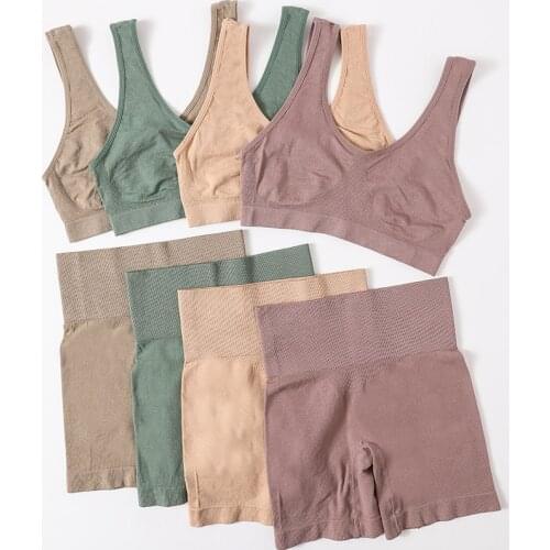 2 Pcs Bra Set Sexy Bra Panties Set Tank Vest Crop Tops High Waist Shorts Seamless Bra Sexy Lingerie Fitness Top Women Underwear