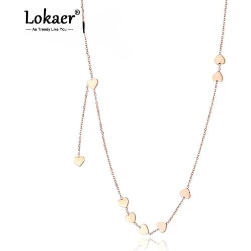 Lokaer Creative Love Heart Chain & Link Necklaces Jewelry Titanium Steel Rose Gold Chokers Necklace For Women Collier N18051