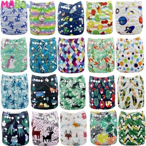 MABOJ Cloth Diapers Reusable Baby Cloth Pocket Diaper Cover Washable Nappies Carton Green ECO Nappy Waterproof All In One Nappy