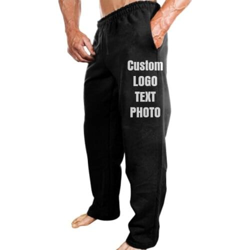 Custom Men Pants Casual Elastic Cotton Fitness Sweatpants Trousers Jogger Pants Print LOGO/TEXT/PHOTO