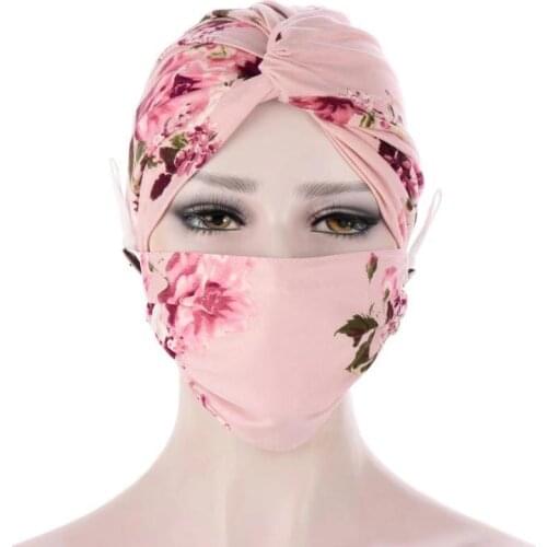 NEW 2021 Four Seasons Fashion Ladies 5 Color Floral Button Anti-stroke Mask Headset Set Multicolor Soft Base Cap
