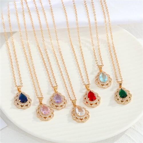 1PC Hollow Crystal Drop Necklace For Womens Gift Jewelry Fashion Vintage Metal Shiny Zircon Geometric Necklaces Clavicle Chain