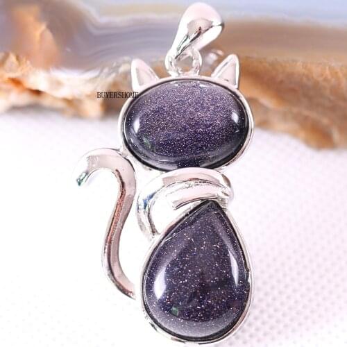 Free Shipping Cute Cat Shape Fit Necklace For Girls Women Jewelry Gift Natural Stone Beads Blue Sandstone Pendant 1Pcs K482
