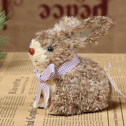 Easter Straw Bunny Ornament Cute Artificial Reed Pampas Grass Rabbit Figurines Tabletop Garden Decor