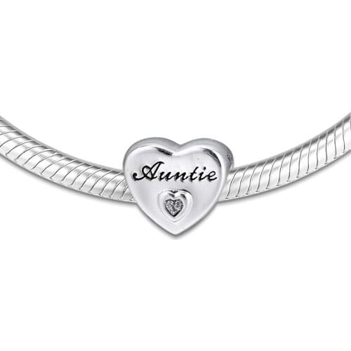 Fits for Pandora Charms Bracelets Aunties Love Heart Beads 100% 925 Sterling Silver Jewelry Free Shipping