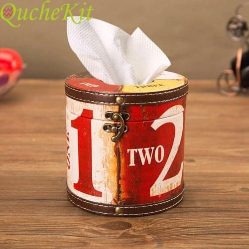 Retro Round Tissue Box Leather Storage Tissue Case Towel Napkin Paper Holder Box Craft Napkin Case Paper Dispenser Rack