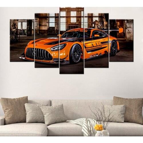 5 Pieces Posters Luxury Sports AMG GT3 Supercar Wall Art Pictures Home Decor Modular Canvas HD Paintings Living Room Decoration