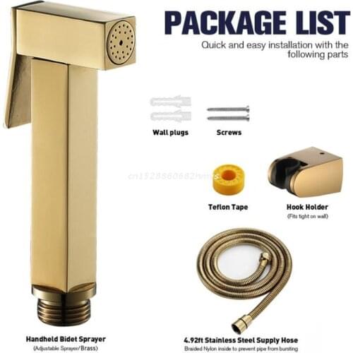 Hand Held Bidet Sprayer Douche Toilet Kit Shiny Gold Brass Square Shower Head Dropship