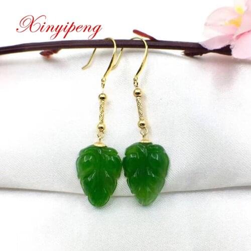 Xin yi peng 18 k yellow gold inlaid natural jasper earrings Women earrings Simple