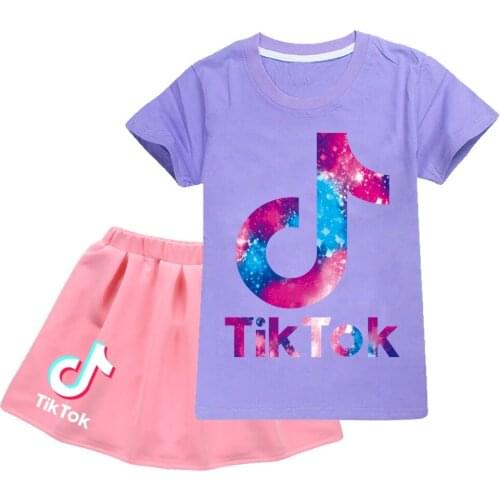 Tik Tok Baby Kids Clothes Sets Fashion Girls Princess Dress + T Shirt 2 Pcs Set 2-16 Age Tutu Dress Sets