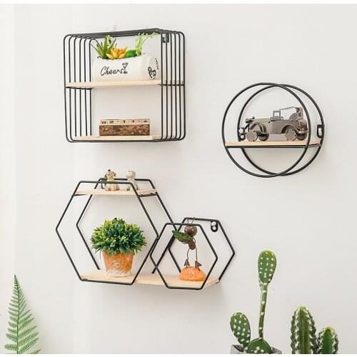 European-style Ins Hanging Wrought Iron Grid Wall Shelf Free Punching Living Room Bedroom Background Wall Decoration Shelf
