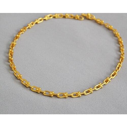 Vintage Chains Necklaces Small Gold Color U Lock Pure Copper Plating Cold Wind Thick Chain Necklace Fashion Jewelry New