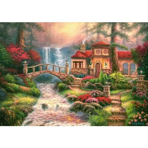 Needlework,Sierra River Waterfall Forest Hut Scenery 14CT Embroidery,DIY Cross stitch kits,Art Cross-Stitching Home Decor