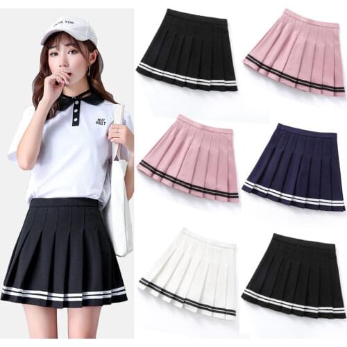 Spring Summer Womens Short Skirts Preppy Style High-waist A-line Pleated Skirt Chic Stitching Cute Sweet Girls Student Skirts
