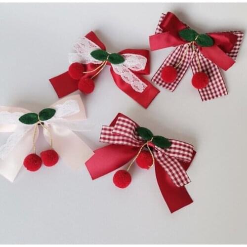 4Pcs/Set Girls Bows Hair Clip Kids Barrettes Cherry Grid Hairpins Children Multicolor Retro Headwear Hair Accessories