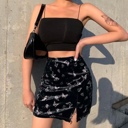 Womens Sexy Basic Stretchy Pencil Skirt Butterflies Pattern Slim Split High Waist Short Wild Fashion Skirts Stree Clubwear