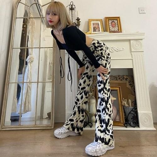 Straight Leg Pants 2021 New Autumn High Waist Cow Pattern Straight Leg Wide Leg Pants Women Wear Fried Street Pants