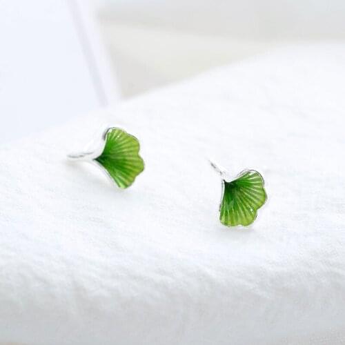 100% Pure 925 Sterling Silver Ginkgo Leaf Stud Earrings For Women Gift Pendientes Mujer Engagement Jewelry Brincos eh201