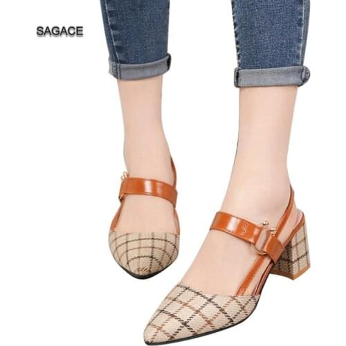 SAGACE Womens Spring Summer Wild Thick Lattice Buckle Single Shoes High Heel Female Sandalias Mujer 2020 Ladies Beach Sandals