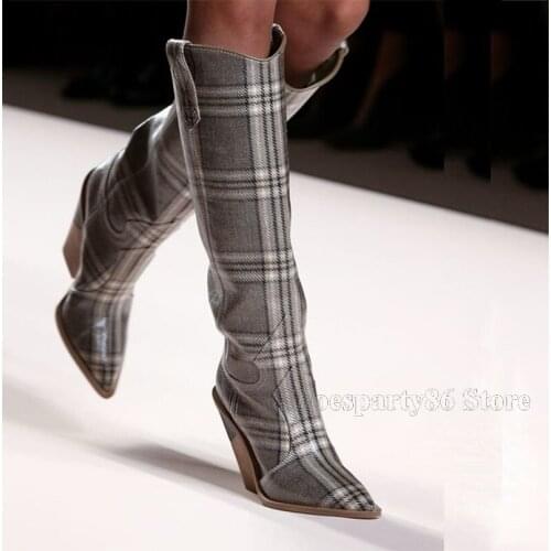 Real Leather Pointed Toe Wedge Heeled Winter Knee High Boots Women Fashion Show Booty