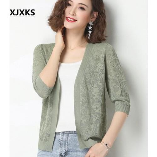 XJXKS Fashion V-neck women cardigan 2020 autumn new high-quality comfortable linen knitted sweater cardigan women small coat