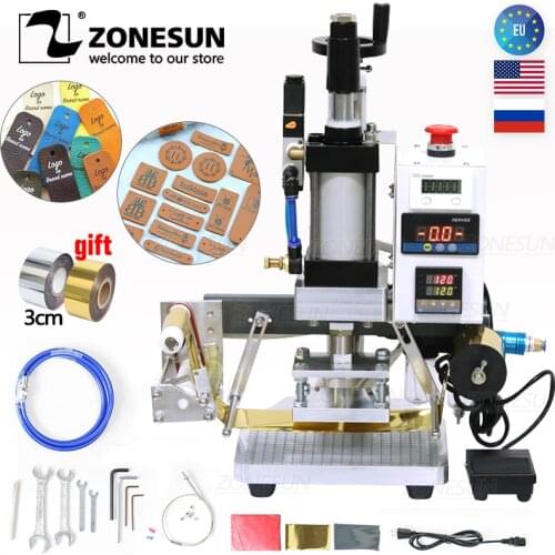 ZONESUN Pneumatic Hot Foil Stamping Machine Paper Plastic Wood Leather PVC Gilding Press Bronzing Heat Press Machine