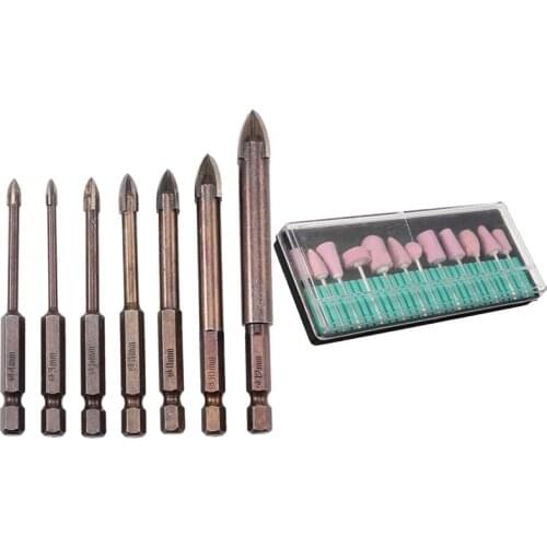 12Pcs Polishing Grinding Head Tools Nail Art Drill Bits with 7Pcs Tungsten Carbide Glass Drill Bit Set Carbide Point
